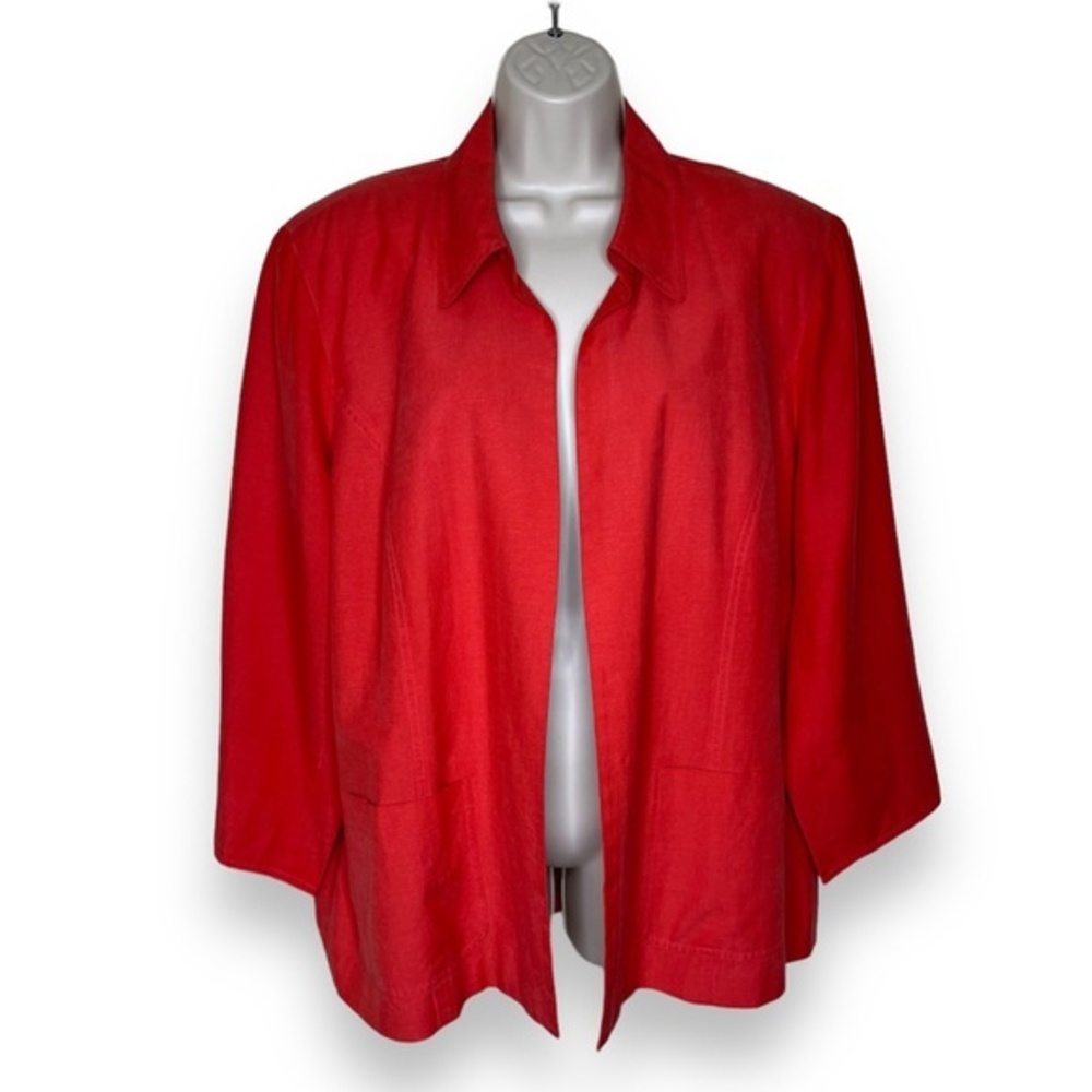 Coldwater Creek Silk Linen Open Front Coral Lined Jacket Women Large Pockets